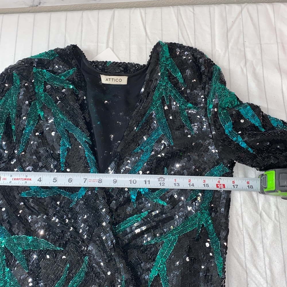 ATTICO Elegant‎ Sequin Wrap Dress Black and Green, Long Sleeve Maxi Dress Size40 - Picture 16 of 17